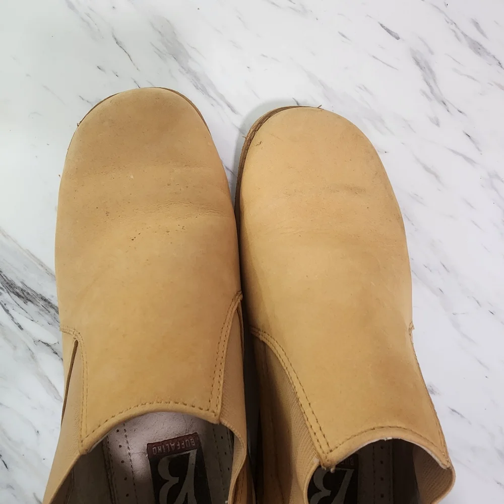 B Buffalino Mens 9 Leather   Boot‎ Beige Suede Cushioned Square Toe A7